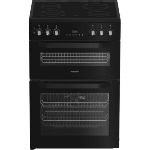 60cm Double Oven Electric Cooker with Ceramic Hob - Black