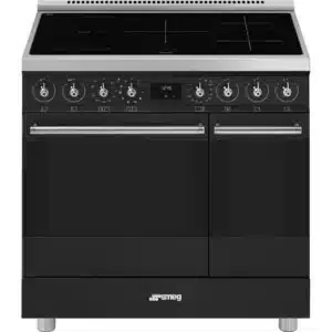90cm Electric Rangecooker with Double Oven and Induction Hob - Matte Black